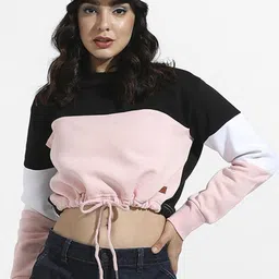 Campus Sutra Colourblocked Round Neck Cotton Crop Pullover Sweatshirt-picture-14