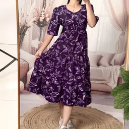 GROMint Women's Ethnic Printed Puff Sleeve Fit & Flare Tiered Midi Dress-picture-35