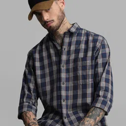 Klub Fox Men Slim Fit Spread Collar Tartan Checked Cotton Casual Shirt-image-90