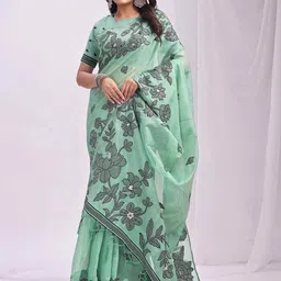 HERE&NOW Floral Linen Blend Saree image 2