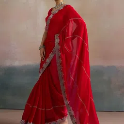 Mitera Embellished Beads and Stones Pure Chiffon Saree image 4