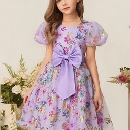 Sangria Girls Floral Print Flutter Sleeve Fit & Flare Dress-picture-46