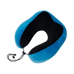 PILLOW TREE Blue Memory Foam Filled Faux Velvet Ultra Soft Travel Pillow image 3