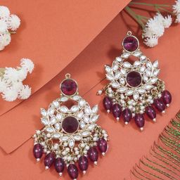 I Jewels Gold Plated Kundan & Pearl Contemporary Chandbalis-picture-38