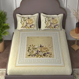 Bedirah Living Cream-Coloured Floral King Bedsheet with 2 Pillow Covers-picture-21