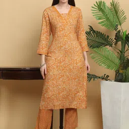 KALINI Women Ethnic Motifs Printed Regular Mirror Work Kurta with Trousers-picture-18