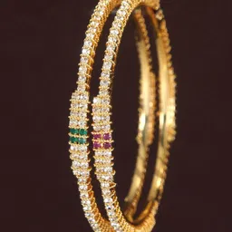 SGA FASHION Set Of 2 Gold-Plated American Diamond Stones Studded Bangles-picture-25