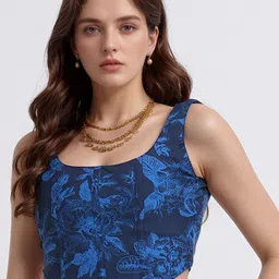 DressBerry Floral Printed Scoop Neck Corset Crop Top-picture-23