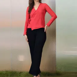 DressBerry Women Ribbed Crepe Wrap Top-image-83