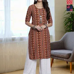 HERE&NOW Selection Of 3 Ethnic Motifs Printed Round Neck Straight Kurtas-picture-17