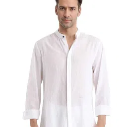 RARE RABBIT CRINKLE-25 Men Comfort Mandarin Collar Textured Cotton Casual Shirt-picture-7