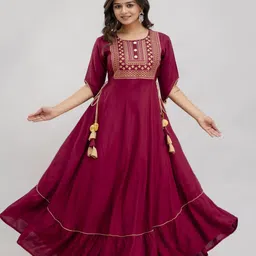 Jaipurite Floral Yoke Design Round Neck Mirror Work Anarkali Kurta-picture-16