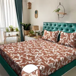 KLOTTHE Brown & White Printed 300 TC Double Bedsheet With 2 Pillow Covers 2.5x 2.2 m-image-75