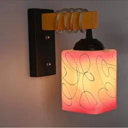 1ST TIME Pink & Pink Printed Wood Contemporary Rectangle Shaped Wall Lamp image 4