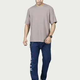 BE POSITIVE Men Self Design Round Neck Regular Fit T-shirt image 2