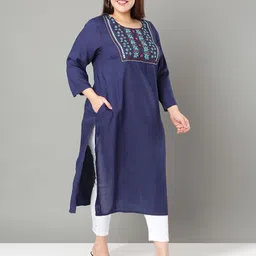 Sztori Plus Size Floral Yoke Design Thread Work Straight Kurta image 2