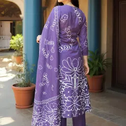 Indo Era Floral Printed Pure Cotton A Line Kurta With Trousers & Dupatta image 5