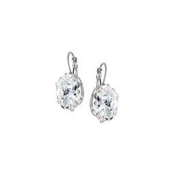 Bling Queen Stainless Steel Silver-Plated Cubic Zirconia Studded Oval Shaped Drop Earrings image 3