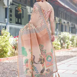 ALMAARI FASHION Ethnic Motifs Printed Pure Cotton Kanjeevaram Saree & Unstitched Blouse image 2