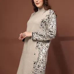 Mafadeny Women's Mock Neck Knit Dress with Ivory Baroque Paisley Pattern image 4