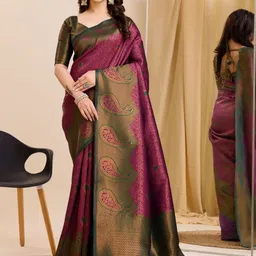 oxalis Women Woven Design Paisley Banarasi Saree Blouse Piece-image-75