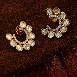 House of Pataudi Gold Plated Kundan Studded C-Shape Studs image 1