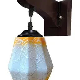 1ST TIME Yellow & Multicoloured Printed Wood Abstract Shaped Shaped Wall Lamp-picture-39