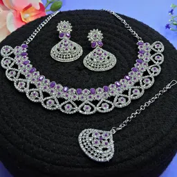 VATSALYA creation Alloy Gold- plated Purple Jewellery Set-picture-46