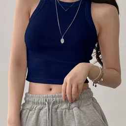 TOOCHKI Women Solid Ribbed Tank Crop Top-image-22