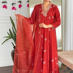 KALINI Women Ethnic Motifs Embroidered A-Line Kurta with Trousers & Dupatta image 2