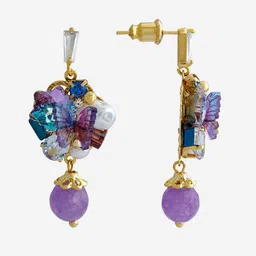 Kushal's Fashion Jewellery Gold Plated Ziron Studded Contemporary Drop Earrings image 2