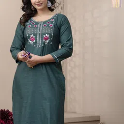AUZAAI COLLECTION Selection Of 2 Ethnic Motifs Thread Work Round Neck Straight Kurtas-picture-26