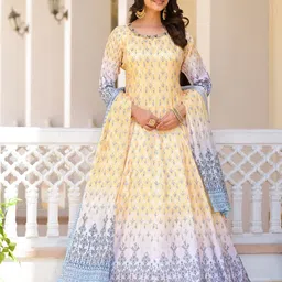 ODETTE Ethnic Motifs Printed Silk A-Line Ethnic Dress with Dupatta-picture-10