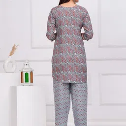 Vogueculture Women Floral Printed Regular Pure Cotton Kurti with Trousers image 4