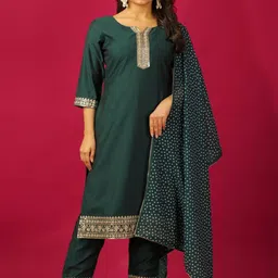 HERE&NOW Women Ethnic Motifs Regular Gotta Patti Kurta with Trousers & With Dupatta-picture-25