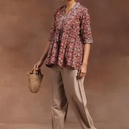 SAICHA Floral Printed V-Neck Pure Cotton Angrakha Kurti image 4