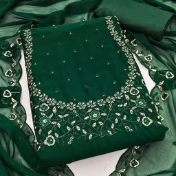 BlissFlair Floral Embroidered Sequinned Georgette Unstitched Dress Material-image-60