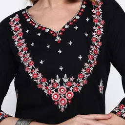 VYKOO Women Floral Embroidered Regular Thread Work Kurta with Trousers & With Dupatta image 3