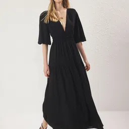 Trendyol Women V-Neck Flared Sleeve Tiered Maxi Dress-image-38
