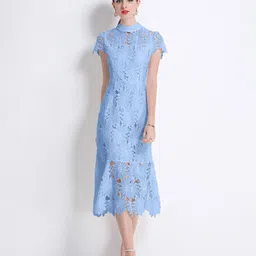 JC Collection Women Floral Self Design High Neck A-Line Midi Dress image 1