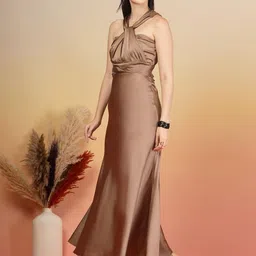 aayu Halter Neck Satin Maxi Dress image 4
