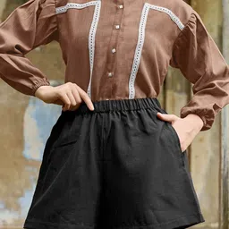PURVAJA Women Loose Fit High-Rise Linen Shorts-image-78