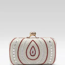Fabbhue Womens Hand Embroidery Box Clutch With Detachable Shoulder Strap Off White-image-80