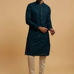 twamev Men Woven Design Ethnic Kurta with Pyjama image 2
