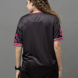 GO DEVIL Women Varsity Printed V-Neck Applique T-shirt image 4