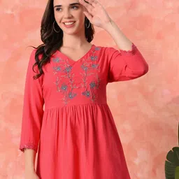 Sangria Women Embroidered V-Neck Tunics-picture-31