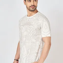 7 Alt by Pantaloons Men Abstract Printed Mandarin Collar Cotton Relaxed Fit T-shirt image 3