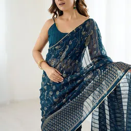 all about you Ethnic Motifs Embellished Zari Heavy Work Saree image 4