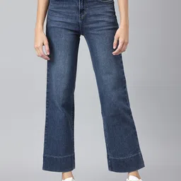 Xpose Women Comfort Wide Leg High-Rise Light Fade Cuffed Hem Stretchable Jeans-image-83
