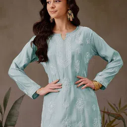 ADA Women Ethnic Motifs Embroidered Chikankari Kurti-picture-0